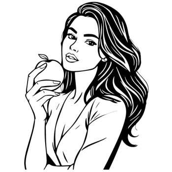 Naklejka na ścianę z motywem kobiety z jabłkiem to idealny sposób na szybką metamorfozę wnętrza.