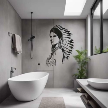 naklejki na ściane kobieta indianka twarz grafika łazienka