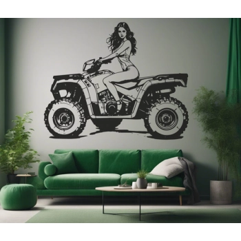 Naklejka z obrazem kobiety na quadzie, przeznaczona do dekoracji ściennej