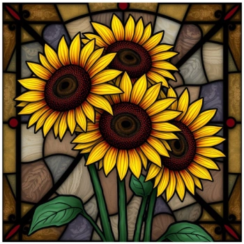 Naklejka na okno w formie witrażu z kwiatami słoneczników