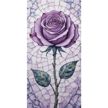 Naklejka witrażowa z fioletową różą, grafika mozaikowa