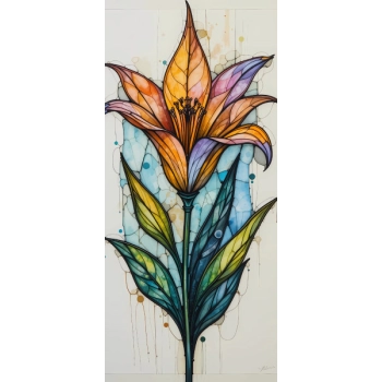 Naklejka na okno przedstawiająca lilię witrażową w mozaice