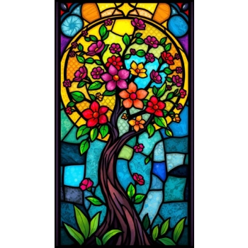 Witraż z kolibrem i kwiatami w formie naklejki