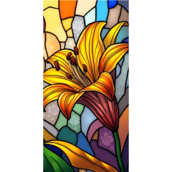 Witrażowy design nadaje jej wyjątkowy charakter, a motyw lilii symbolizuje czystość i piękno.