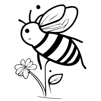 Naklejka na ścianę, która ilustruje pszczołę otoczoną kwiatami